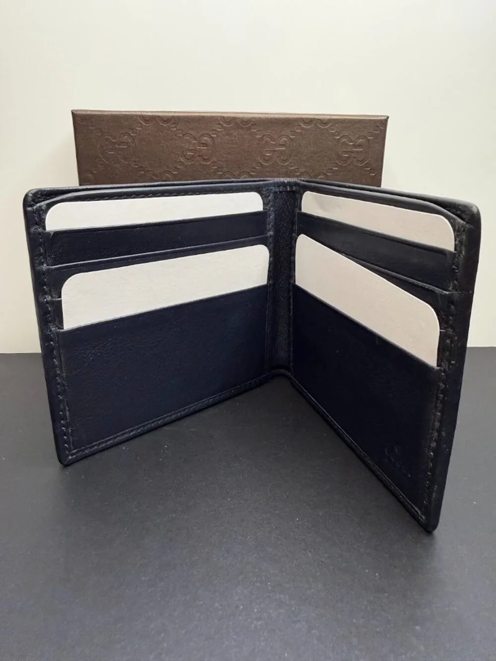 Gucci GG Supreme Web Bifold Leather Wallet w/ Box & Cards
